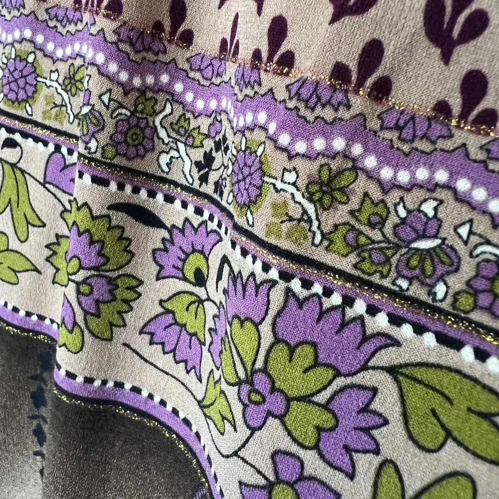 Coldwater‎ Creek Womens Maxi Skirt Sz PL Brown Purple Pull On Paisley Batik Slit